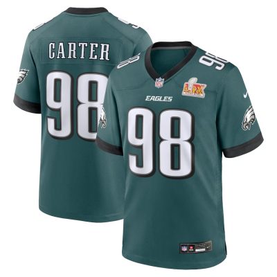 Men's Jalen Carter #98 Midnight Green Philadelphia Eagles Super Bowl LIX Game Player Jersey