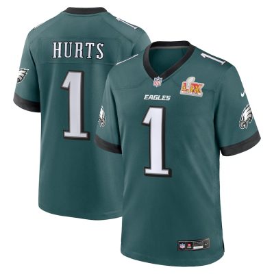 Men's Jalen Hurts #1 Midnight Green Philadelphia Eagles Super Bowl LIX Game Player Jersey