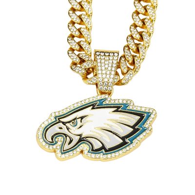 Philadelphia Eagles Iced Out Pendant Necklace Gold Color